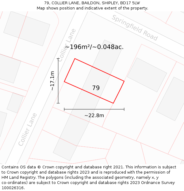 79, COLLIER LANE, BAILDON, SHIPLEY, BD17 5LW: Plot and title map