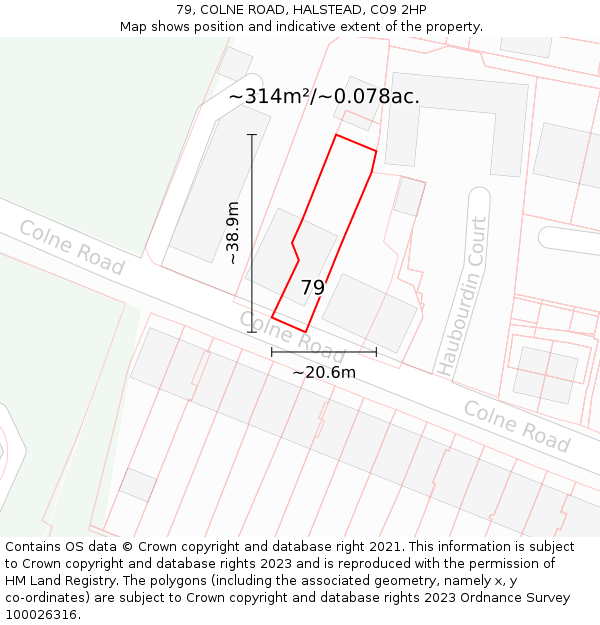 79, COLNE ROAD, HALSTEAD, CO9 2HP: Plot and title map
