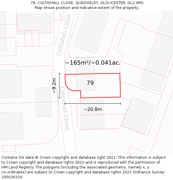 79, COLTISHALL CLOSE, QUEDGELEY, GLOUCESTER, GL2 4RN: Plot and title map