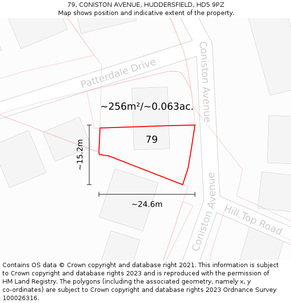 79, CONISTON AVENUE, HUDDERSFIELD, HD5 9PZ: Plot and title map