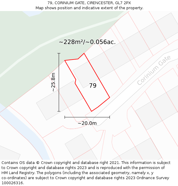 79, CORINIUM GATE, CIRENCESTER, GL7 2PX: Plot and title map