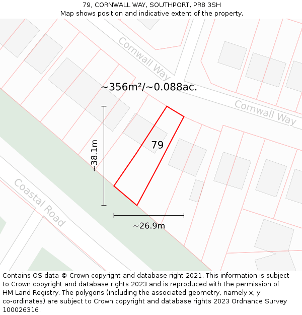 79, CORNWALL WAY, SOUTHPORT, PR8 3SH: Plot and title map