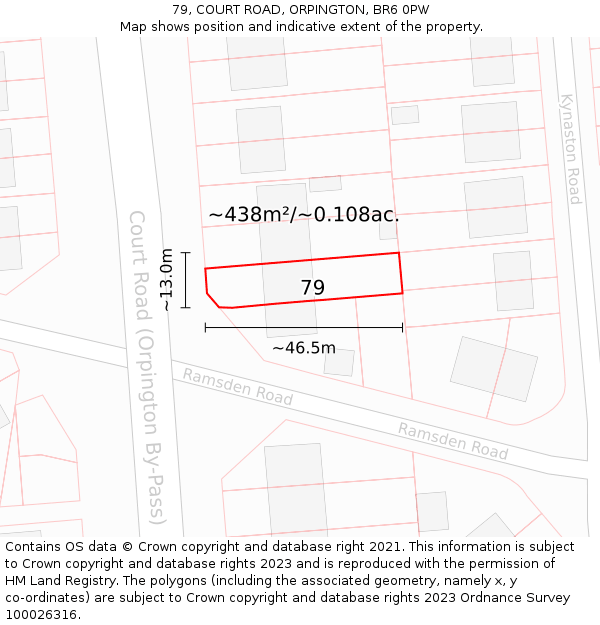 79, COURT ROAD, ORPINGTON, BR6 0PW: Plot and title map