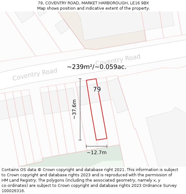 79, COVENTRY ROAD, MARKET HARBOROUGH, LE16 9BX: Plot and title map