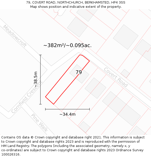 79, COVERT ROAD, NORTHCHURCH, BERKHAMSTED, HP4 3SS: Plot and title map