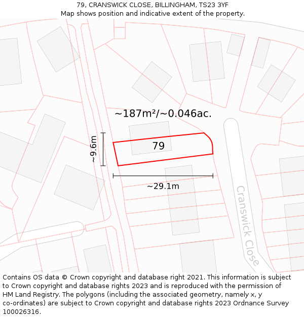 79, CRANSWICK CLOSE, BILLINGHAM, TS23 3YF: Plot and title map