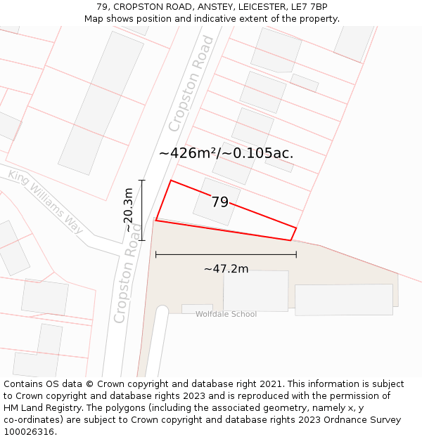 79, CROPSTON ROAD, ANSTEY, LEICESTER, LE7 7BP: Plot and title map