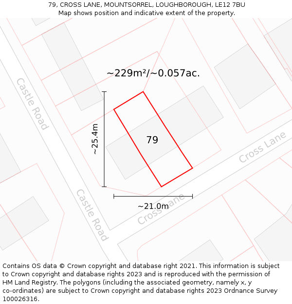 79, CROSS LANE, MOUNTSORREL, LOUGHBOROUGH, LE12 7BU: Plot and title map