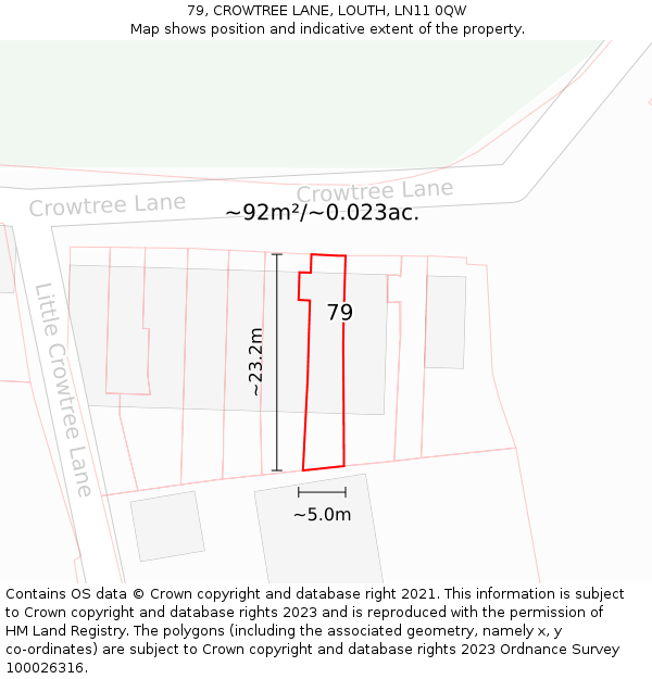 79, CROWTREE LANE, LOUTH, LN11 0QW: Plot and title map