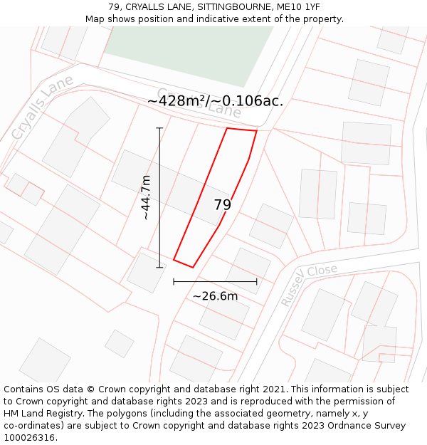 79, CRYALLS LANE, SITTINGBOURNE, ME10 1YF: Plot and title map