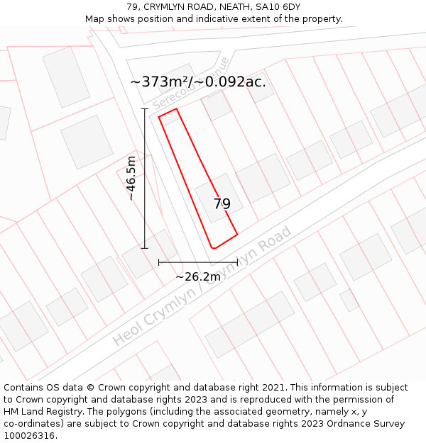 79, CRYMLYN ROAD, NEATH, SA10 6DY: Plot and title map