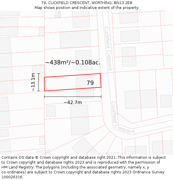 79, CUCKFIELD CRESCENT, WORTHING, BN13 2EB: Plot and title map
