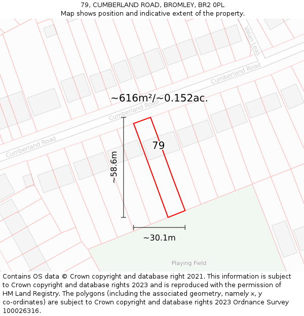 79, CUMBERLAND ROAD, BROMLEY, BR2 0PL: Plot and title map
