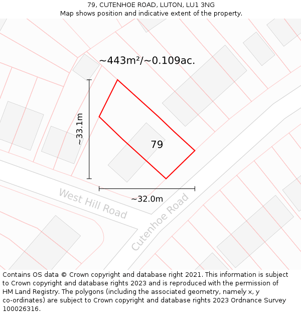 79, CUTENHOE ROAD, LUTON, LU1 3NG: Plot and title map