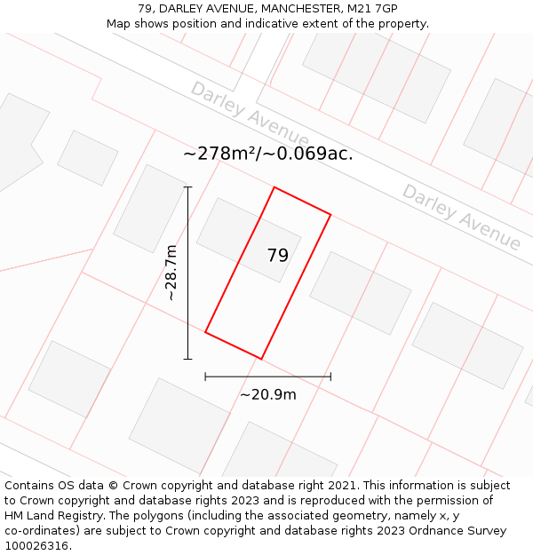79, DARLEY AVENUE, MANCHESTER, M21 7GP: Plot and title map
