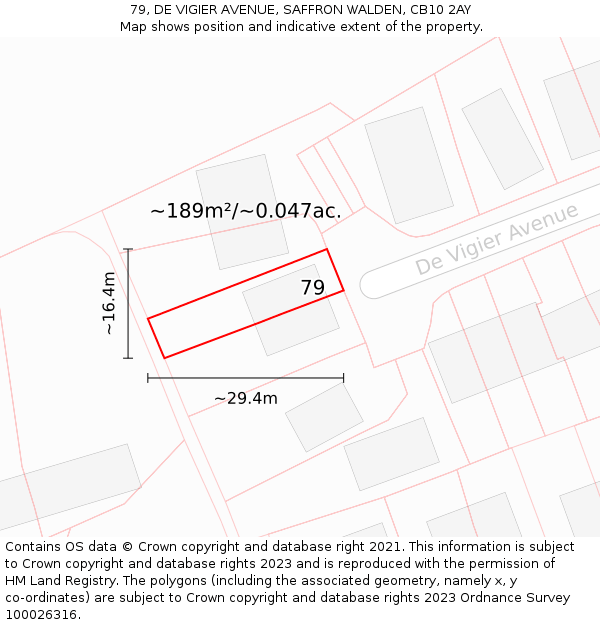 79, DE VIGIER AVENUE, SAFFRON WALDEN, CB10 2AY: Plot and title map