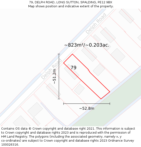 79, DELPH ROAD, LONG SUTTON, SPALDING, PE12 9BX: Plot and title map