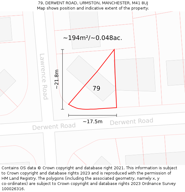79, DERWENT ROAD, URMSTON, MANCHESTER, M41 8UJ: Plot and title map
