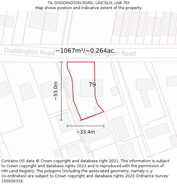 79, DODDINGTON ROAD, LINCOLN, LN6 7EY: Plot and title map