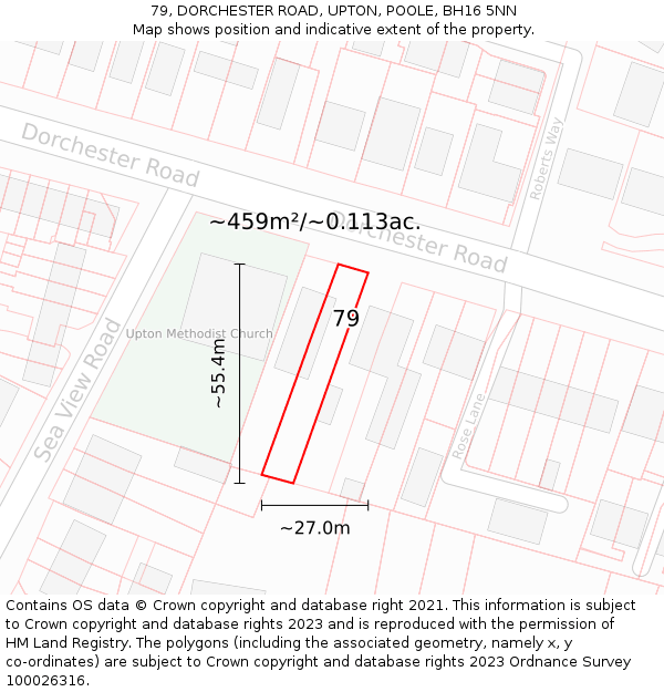 79, DORCHESTER ROAD, UPTON, POOLE, BH16 5NN: Plot and title map