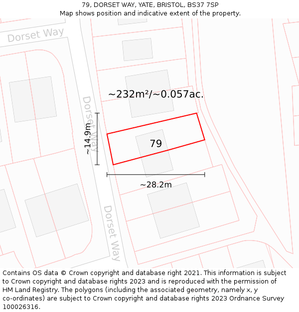 79, DORSET WAY, YATE, BRISTOL, BS37 7SP: Plot and title map