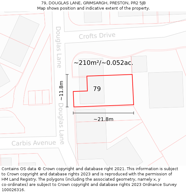 79, DOUGLAS LANE, GRIMSARGH, PRESTON, PR2 5JB: Plot and title map