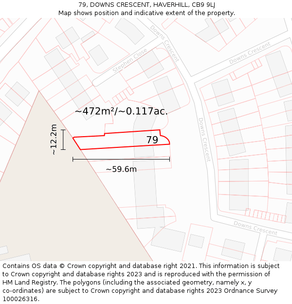 79, DOWNS CRESCENT, HAVERHILL, CB9 9LJ: Plot and title map