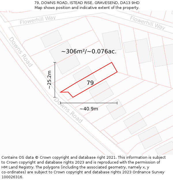 79, DOWNS ROAD, ISTEAD RISE, GRAVESEND, DA13 9HD: Plot and title map