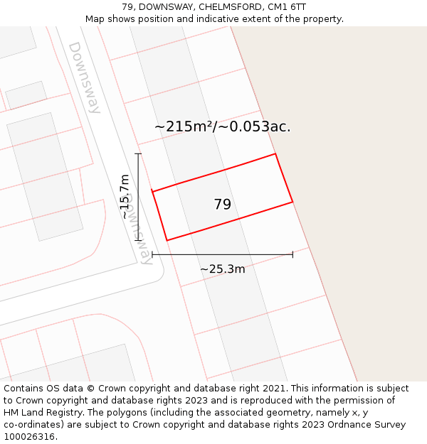 79, DOWNSWAY, CHELMSFORD, CM1 6TT: Plot and title map