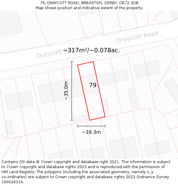 79, DRAYCOTT ROAD, BREASTON, DERBY, DE72 3DB: Plot and title map