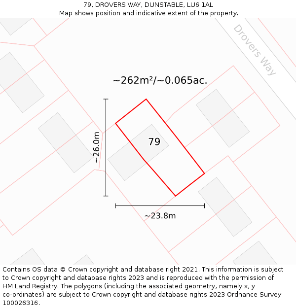 79, DROVERS WAY, DUNSTABLE, LU6 1AL: Plot and title map