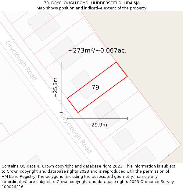 79, DRYCLOUGH ROAD, HUDDERSFIELD, HD4 5JA: Plot and title map