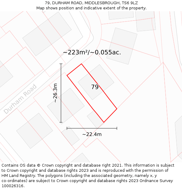 79, DURHAM ROAD, MIDDLESBROUGH, TS6 9LZ: Plot and title map