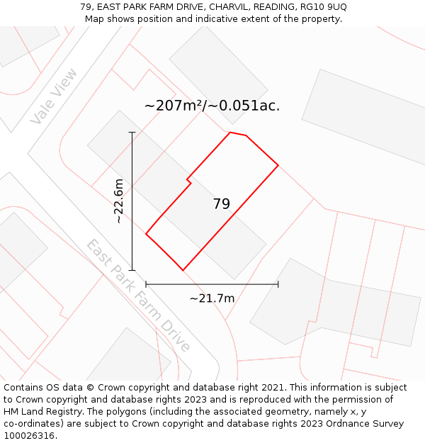79, EAST PARK FARM DRIVE, CHARVIL, READING, RG10 9UQ: Plot and title map