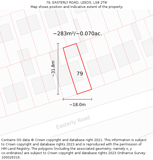 79, EASTERLY ROAD, LEEDS, LS8 2TW: Plot and title map