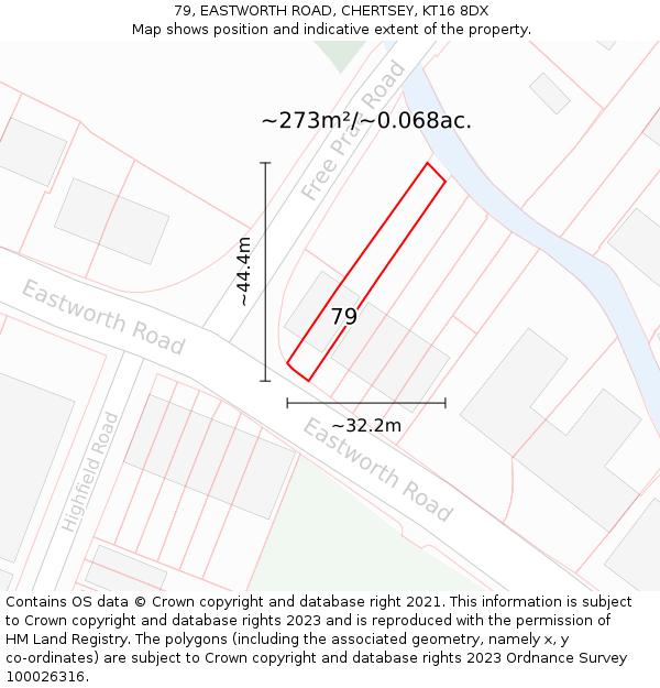 79, EASTWORTH ROAD, CHERTSEY, KT16 8DX: Plot and title map