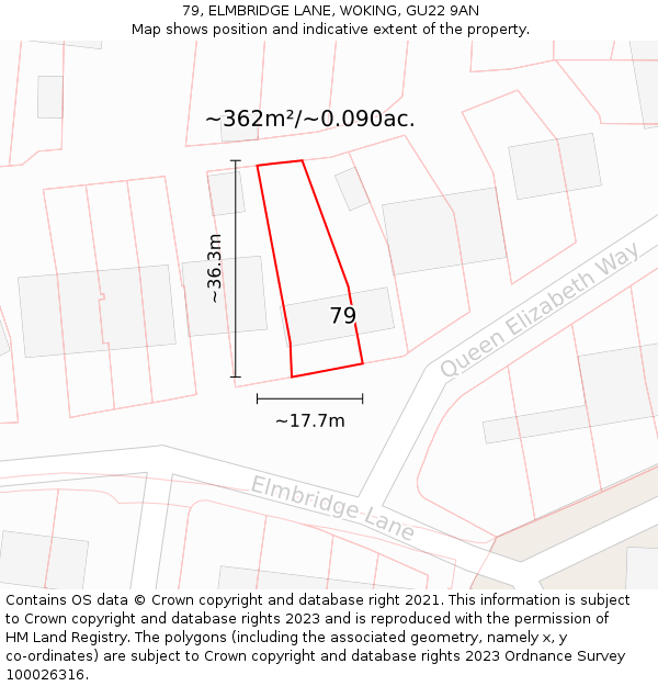 79, ELMBRIDGE LANE, WOKING, GU22 9AN: Plot and title map