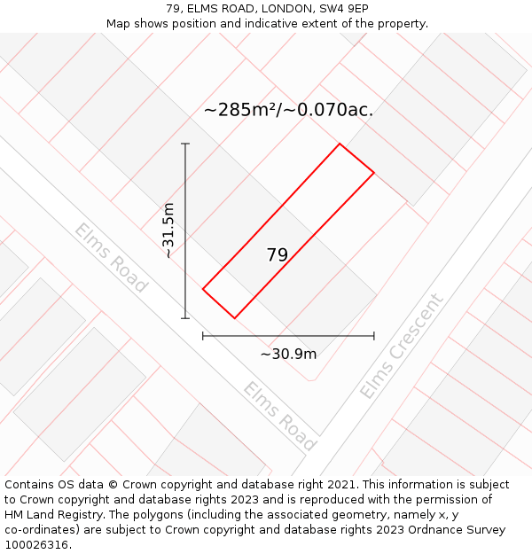 79, ELMS ROAD, LONDON, SW4 9EP: Plot and title map
