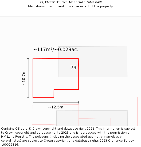 79, ENSTONE, SKELMERSDALE, WN8 6AW: Plot and title map