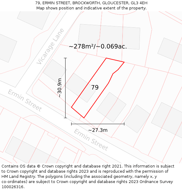 79, ERMIN STREET, BROCKWORTH, GLOUCESTER, GL3 4EH: Plot and title map