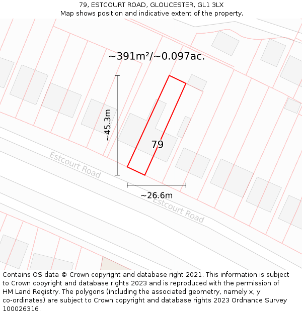 79, ESTCOURT ROAD, GLOUCESTER, GL1 3LX: Plot and title map