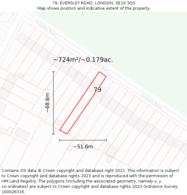 79, EVERSLEY ROAD, LONDON, SE19 3QS: Plot and title map