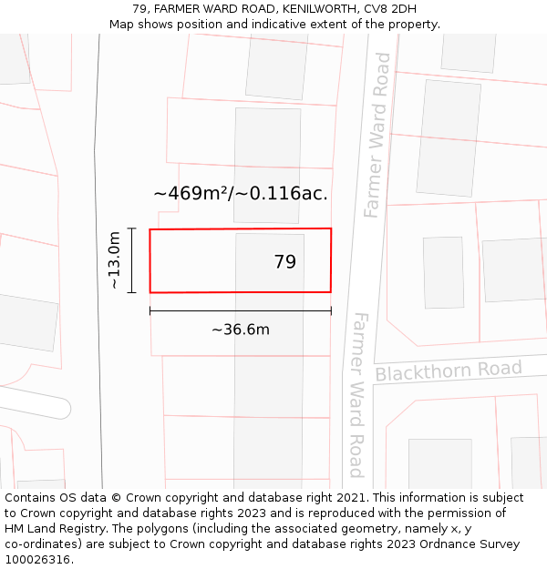 79, FARMER WARD ROAD, KENILWORTH, CV8 2DH: Plot and title map