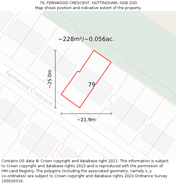 79, FERNWOOD CRESCENT, NOTTINGHAM, NG8 2GD: Plot and title map