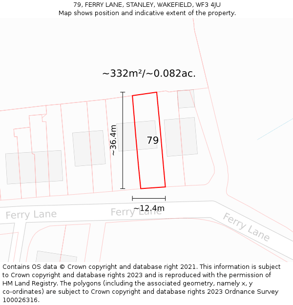 79, FERRY LANE, STANLEY, WAKEFIELD, WF3 4JU: Plot and title map