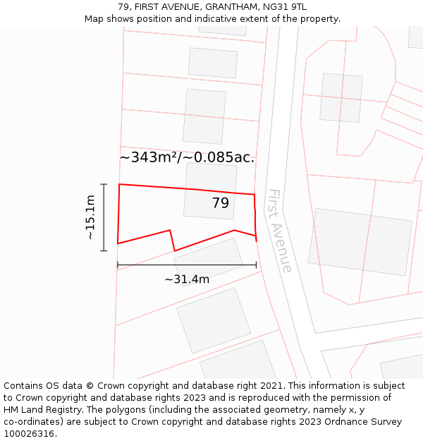 79, FIRST AVENUE, GRANTHAM, NG31 9TL: Plot and title map