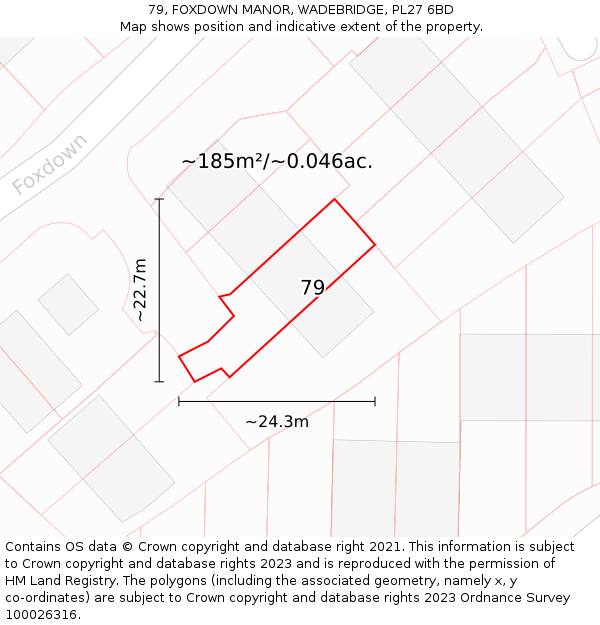 79, FOXDOWN MANOR, WADEBRIDGE, PL27 6BD: Plot and title map