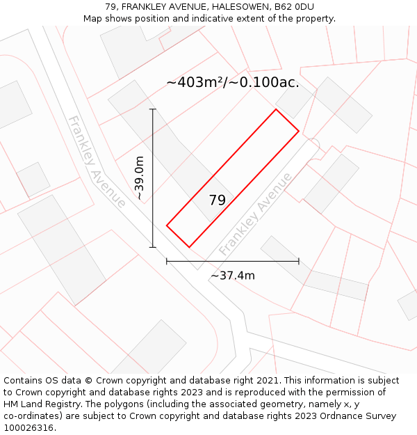 79, FRANKLEY AVENUE, HALESOWEN, B62 0DU: Plot and title map