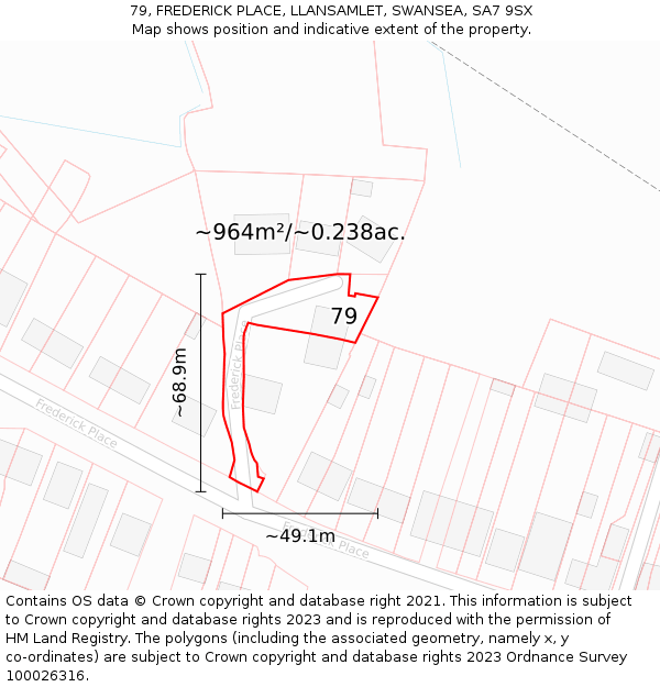 79, FREDERICK PLACE, LLANSAMLET, SWANSEA, SA7 9SX: Plot and title map