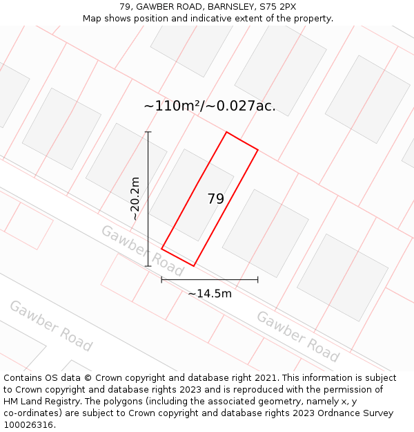 79, GAWBER ROAD, BARNSLEY, S75 2PX: Plot and title map